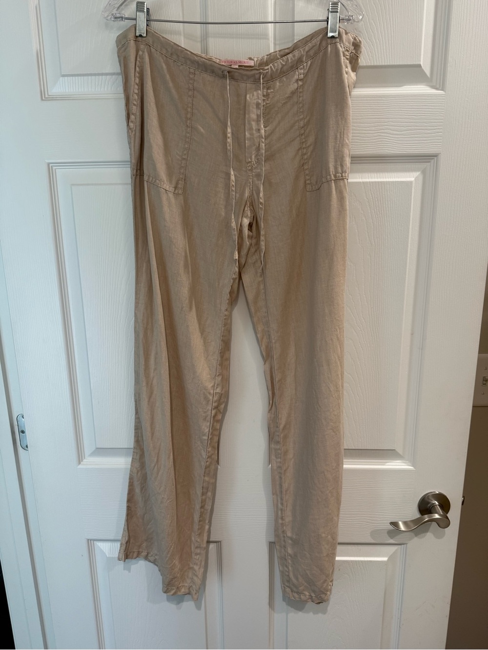 Victorias Secret Khaki 100% Linen Drawstring Pants Women’s 8 M/L Wide Leg Beach